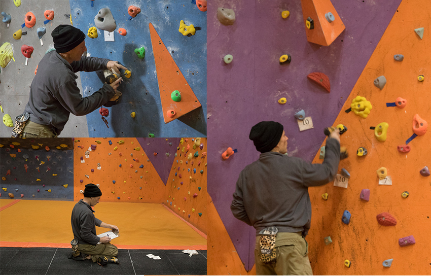 Mark 'Zippy' Pretty setting bouldering problems